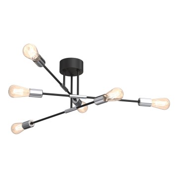 Luster na tyči FLAME 6xE27/60W/230V čierna/lesklý chróm