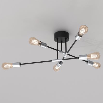 Luster na tyči FLAME 6xE27/60W/230V čierna/lesklý chróm