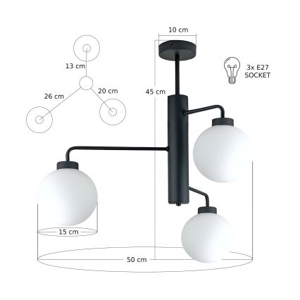 Luster na tyči FLEX 3xE27/60W/230V čierna/biela