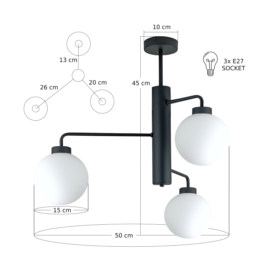 Luster na tyči FLEX 3xE27/60W/230V čierna/biela