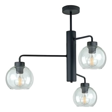 Luster na tyči FLEX 3xE27/60W/230V čierna/číra