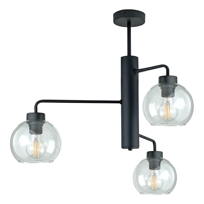 Luster na tyči FLEX 3xE27/60W/230V čierna/číra