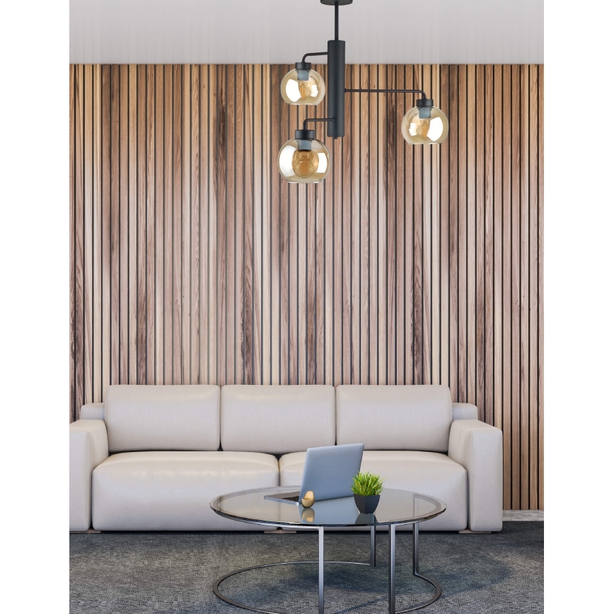 Luster na tyči FLEX 3xE27/60W/230V čierna/dymová béžová
