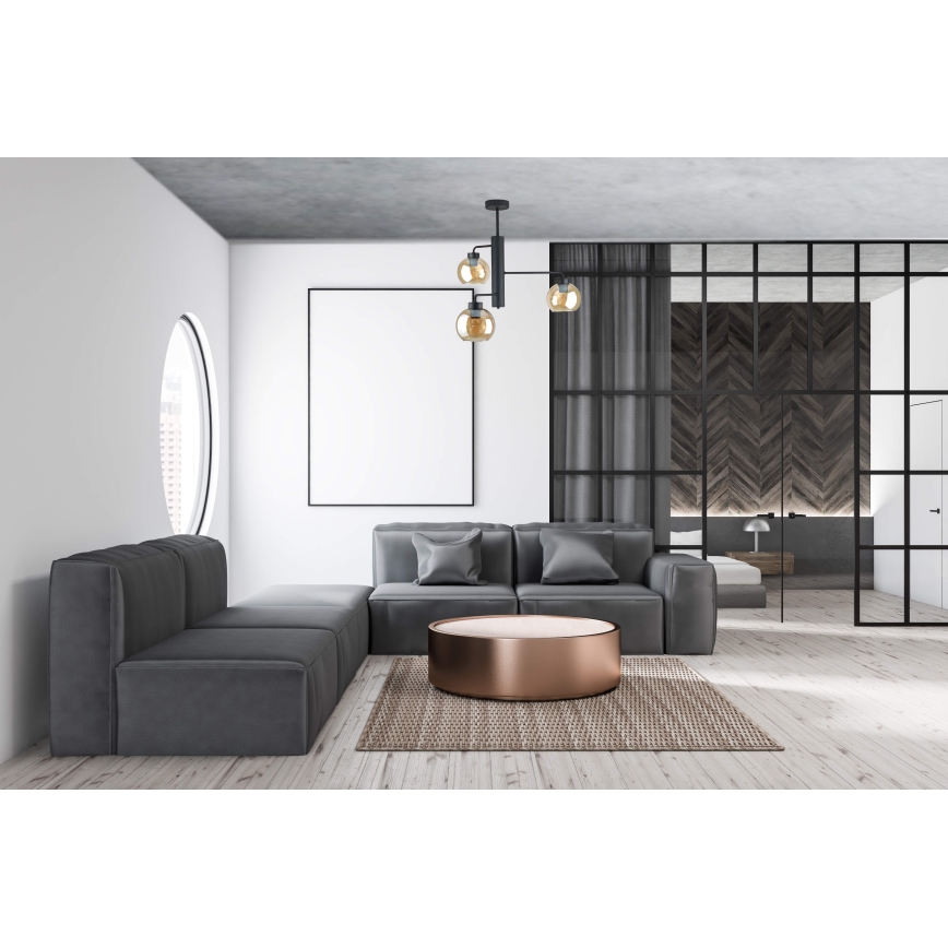Luster na tyči FLEX 3xE27/60W/230V čierna/dymová béžová