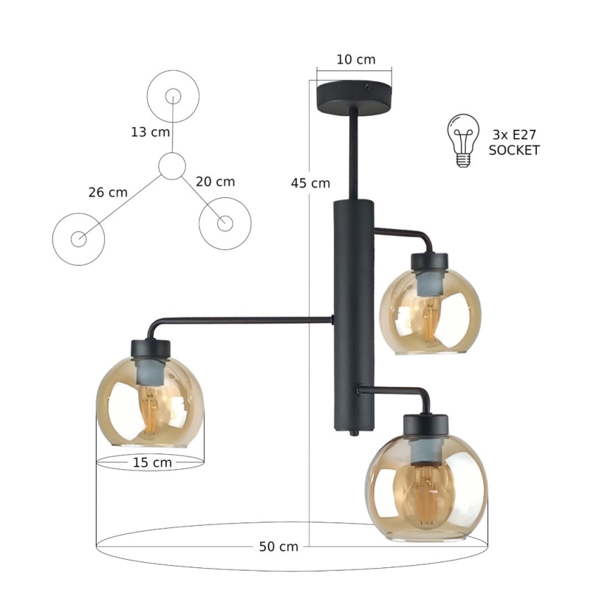 Luster na tyči FLEX 3xE27/60W/230V čierna/dymová béžová