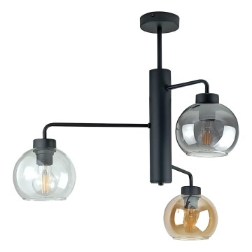 Luster na tyči FLEX 3xE27/60W/230V čierna/dymová čierna/dymová béžová/číra
