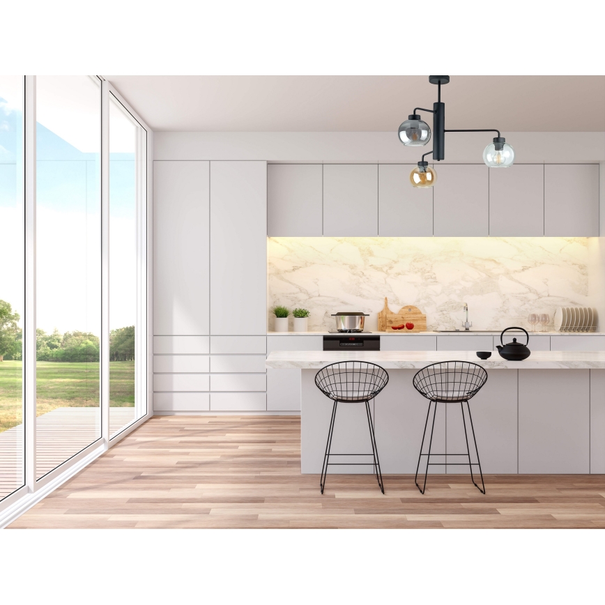 Luster na tyči FLEX 3xE27/60W/230V čierna/dymová čierna/dymová béžová/číra