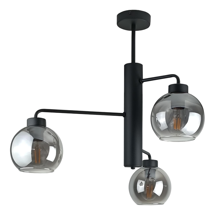 Luster na tyči FLEX 3xE27/60W/230V čierna/dymová čierna