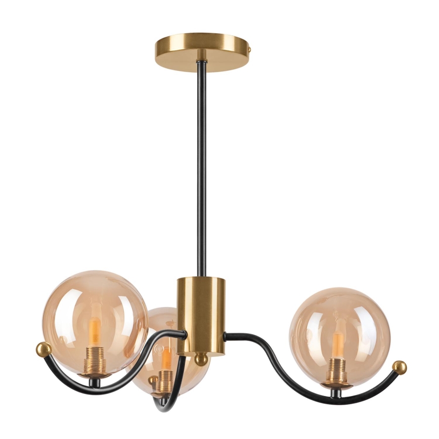 Luster na tyči GEORGIA 3xE14/5W/230V zlatá/dymová béžová