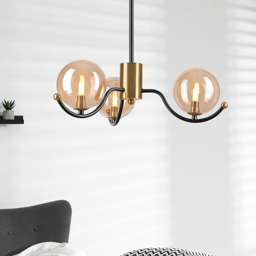 Luster na tyči GEORGIA 3xE14/5W/230V zlatá/dymová béžová