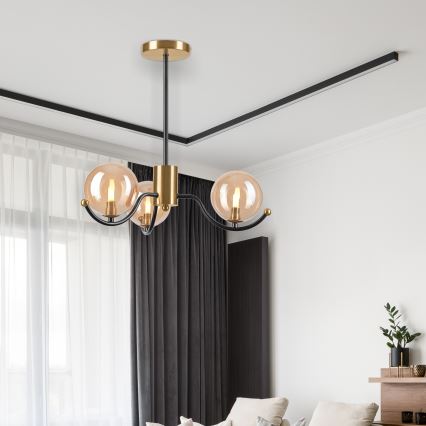 Luster na tyči GEORGIA 3xE14/5W/230V zlatá/dymová béžová