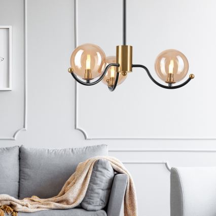 Luster na tyči GEORGIA 3xE14/5W/230V zlatá/dymová béžová