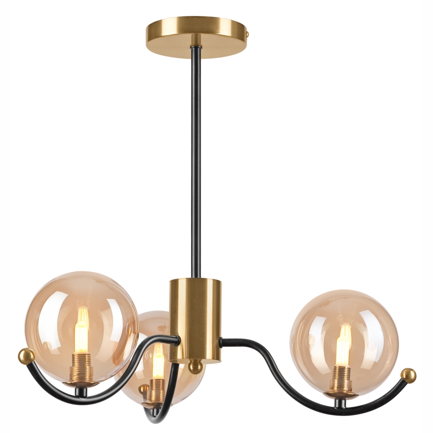 Luster na tyči GEORGIA 3xE14/5W/230V zlatá/dymová béžová