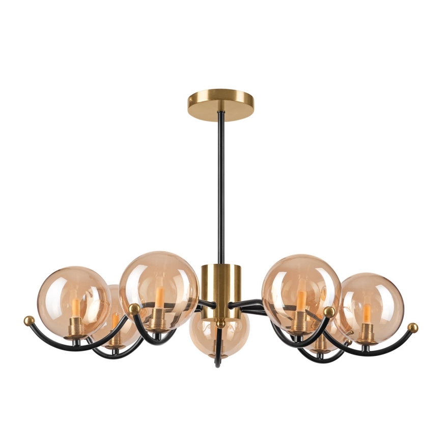Luster na tyči GEORGIA 7xE14/5W/230V zlatá/dymová béžová