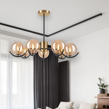 Luster na tyči GEORGIA 7xE14/5W/230V zlatá/dymová béžová