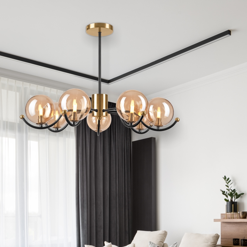 Luster na tyči GEORGIA 7xE14/5W/230V zlatá/dymová béžová
