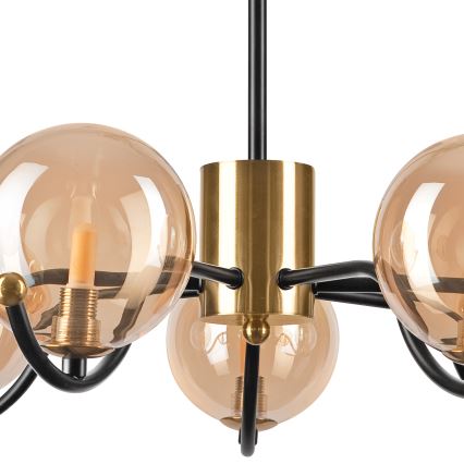 Luster na tyči GEORGIA 7xE14/5W/230V zlatá/dymová béžová