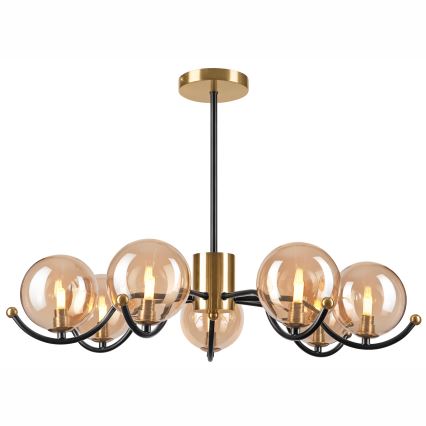 Luster na tyči GEORGIA 7xE14/5W/230V zlatá/dymová béžová