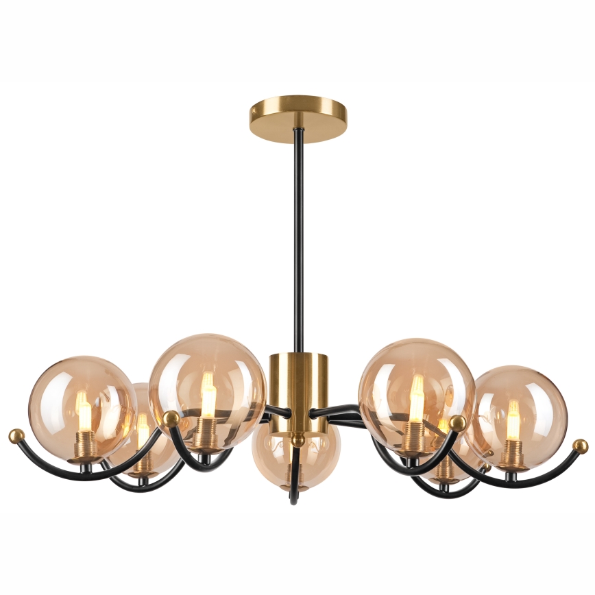 Luster na tyči GEORGIA 7xE14/5W/230V zlatá/dymová béžová