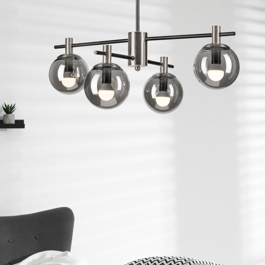 Luster na tyči LILOU 4xE14/5W/230V matný chróm/dymová