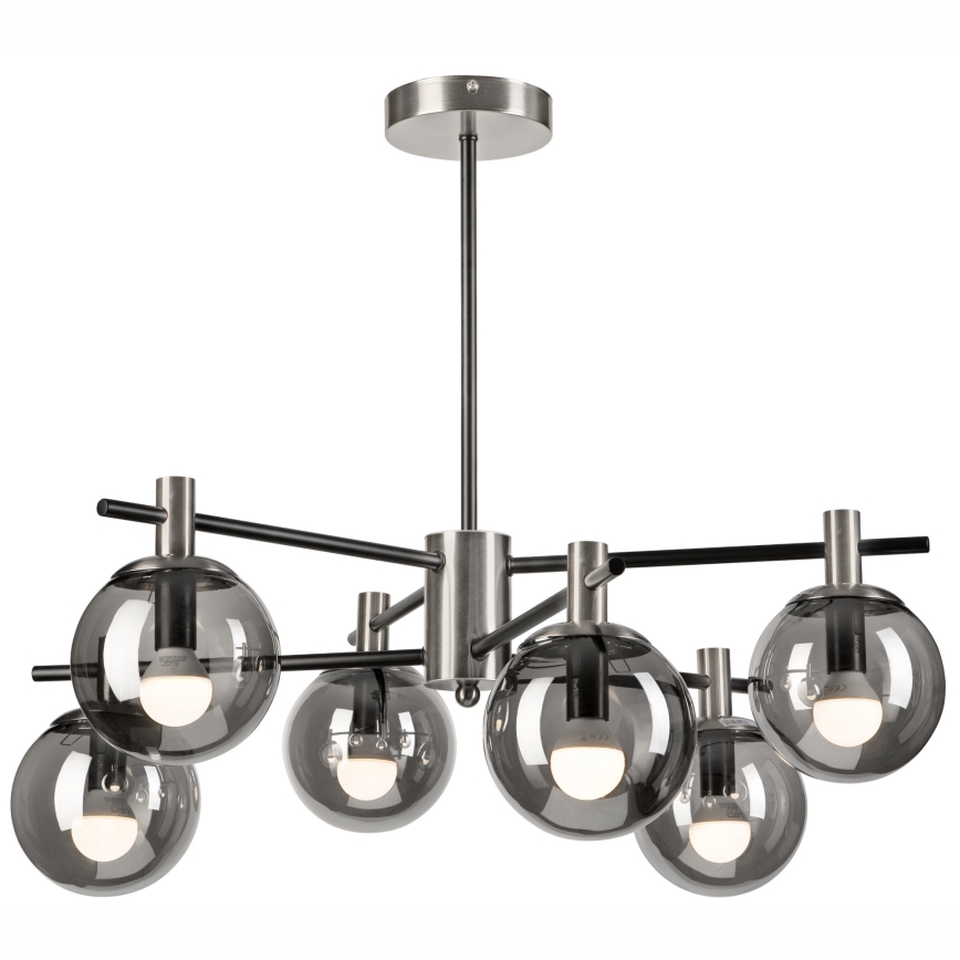 Luster na tyči LILOU 6xE14/5W/230V matný chróm/dymová