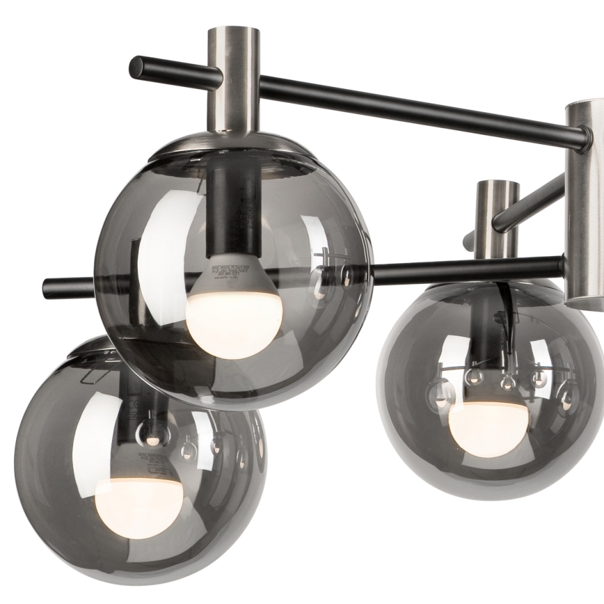Luster na tyči LILOU 6xE14/5W/230V matný chróm/dymová