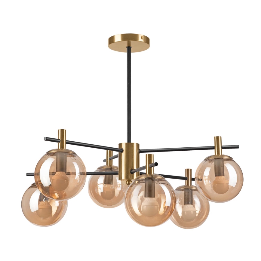 Luster na tyči LILOU 6xE14/5W/230V zlatá/čierna/dymová béžová