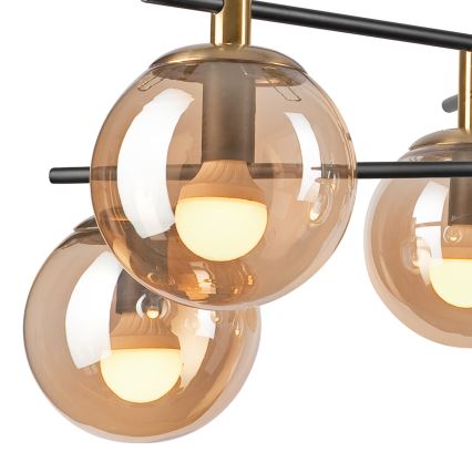 Luster na tyči LILOU 6xE14/5W/230V zlatá/čierna/dymová béžová