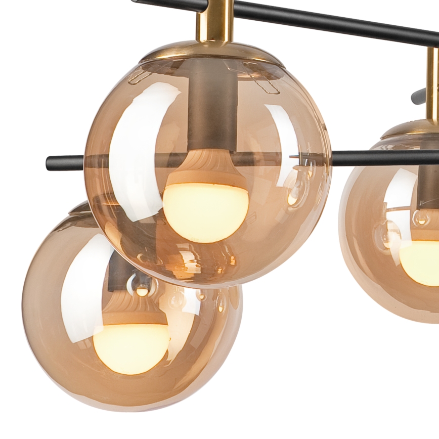 Luster na tyči LILOU 6xE14/5W/230V zlatá/čierna/dymová béžová