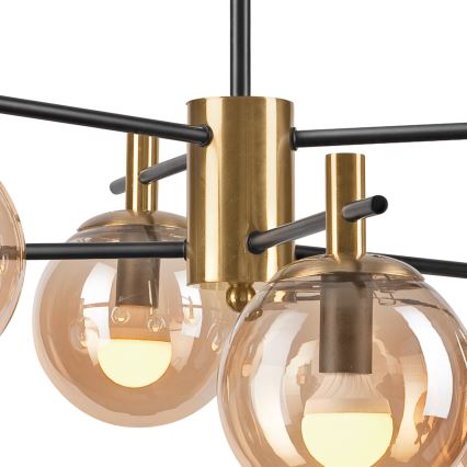 Luster na tyči LILOU 6xE14/5W/230V zlatá/čierna/dymová béžová