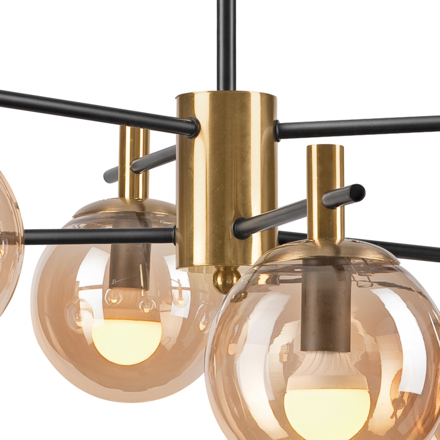 Luster na tyči LILOU 6xE14/5W/230V zlatá/čierna/dymová béžová