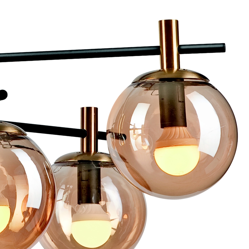 Luster na tyči LILOU 6xE14/5W/230V zlatá/čierna/dymová béžová