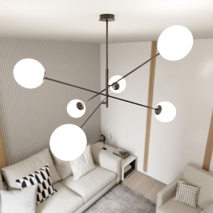 Luster na tyči LINEAR 6xE14/10W/230V čierna/biela