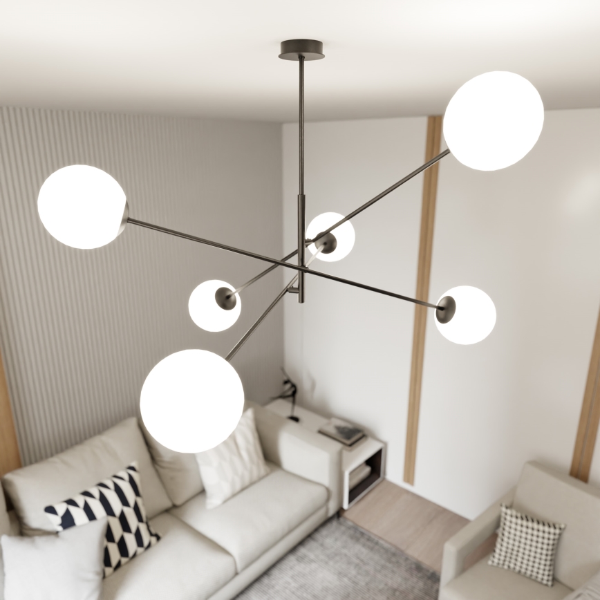Luster na tyči LINEAR 6xE14/10W/230V čierna/biela