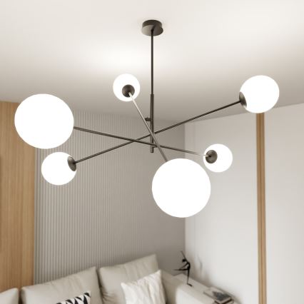Luster na tyči LINEAR 6xE14/10W/230V čierna/biela