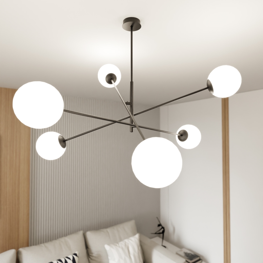 Luster na tyči LINEAR 6xE14/10W/230V čierna/biela