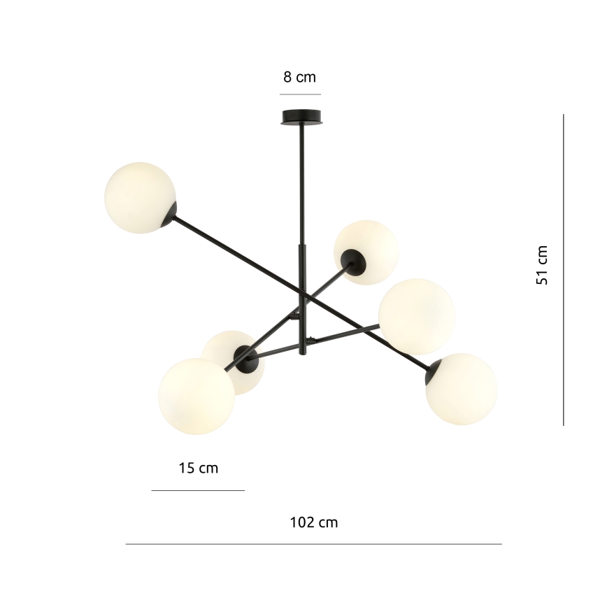 Luster na tyči LINEAR 6xE14/10W/230V čierna/biela