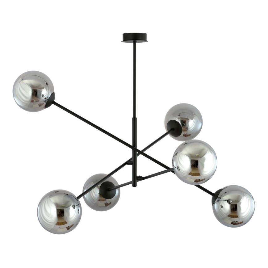 Luster na tyči LINEAR 6xE14/10W/230V čierna/šedá