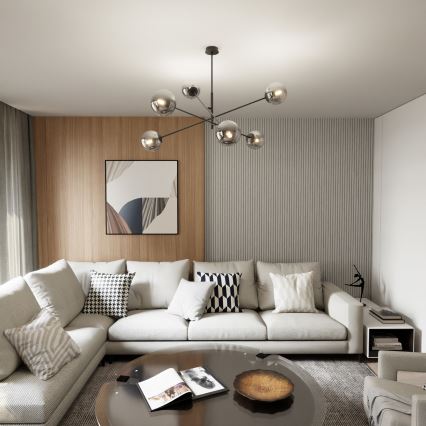 Luster na tyči LINEAR 6xE14/10W/230V čierna/šedá