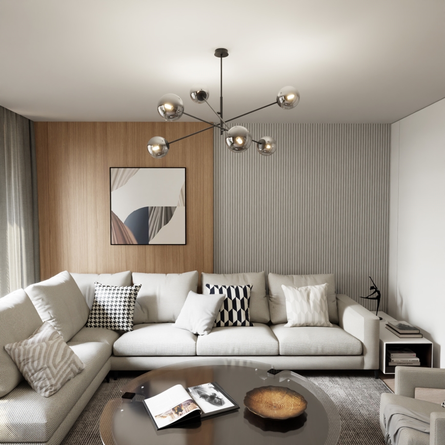Luster na tyči LINEAR 6xE14/10W/230V čierna/šedá