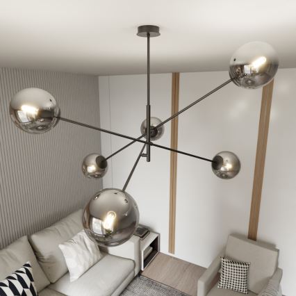 Luster na tyči LINEAR 6xE14/10W/230V čierna/šedá