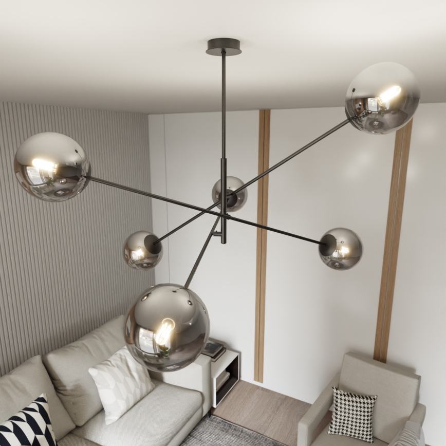 Luster na tyči LINEAR 6xE14/10W/230V čierna/šedá