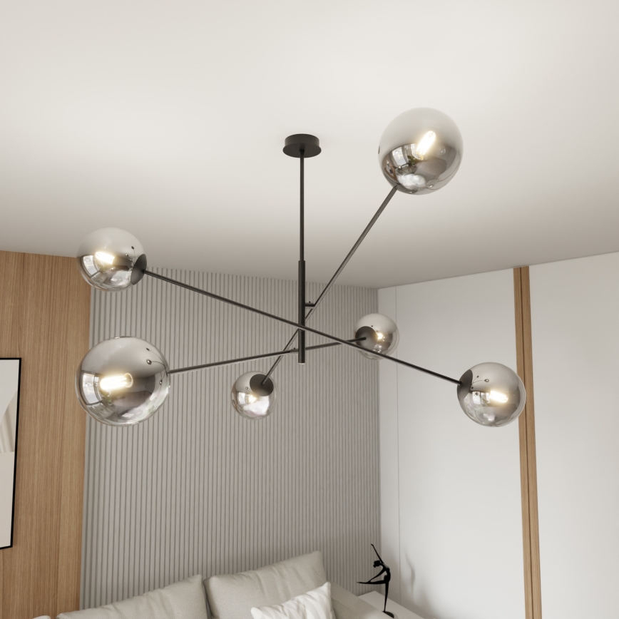 Luster na tyči LINEAR 6xE14/10W/230V čierna/šedá