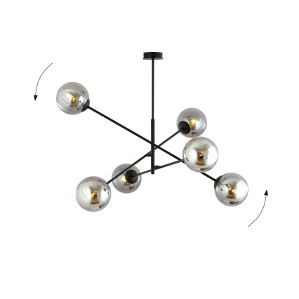 Luster na tyči LINEAR 6xE14/10W/230V čierna/šedá