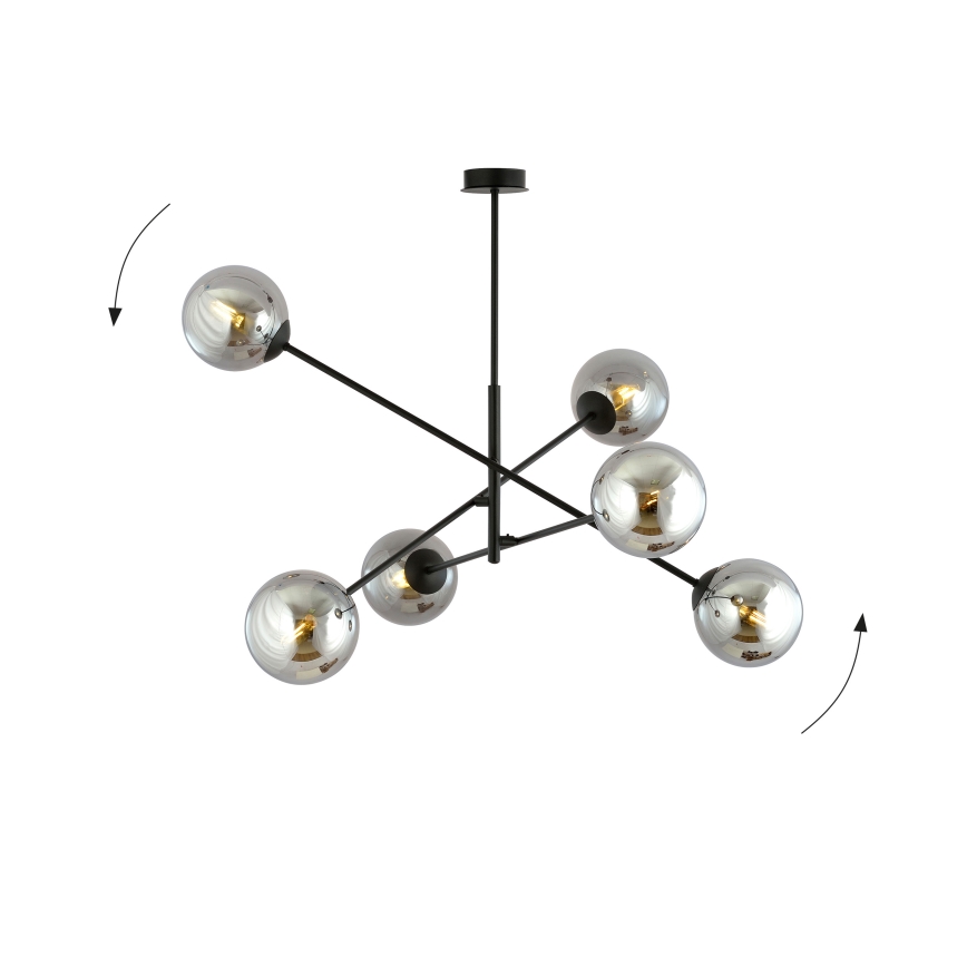 Luster na tyči LINEAR 6xE14/10W/230V čierna/šedá