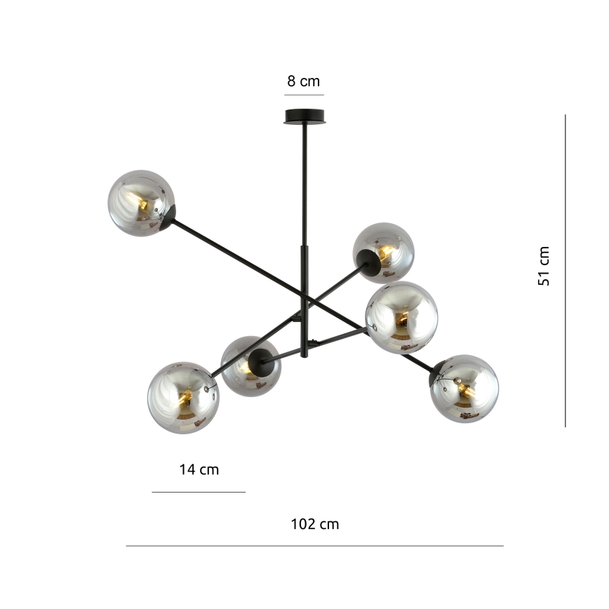 Luster na tyči LINEAR 6xE14/10W/230V čierna/šedá