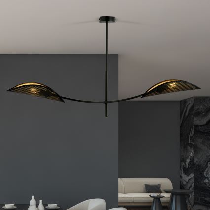 Luster na tyči LOTUS 2xE14/10W/230V čierna/zlatá