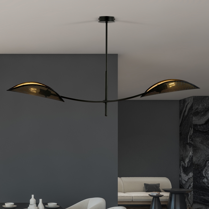 Luster na tyči LOTUS 2xE14/10W/230V čierna/zlatá
