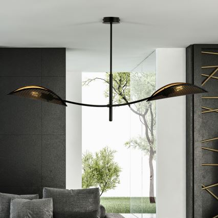 Luster na tyči LOTUS 2xE14/10W/230V čierna/zlatá