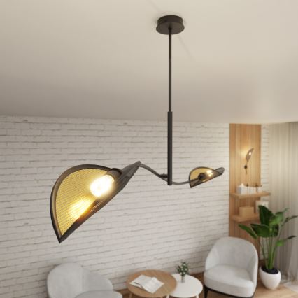 Luster na tyči LOTUS 2xE14/10W/230V čierna/zlatá